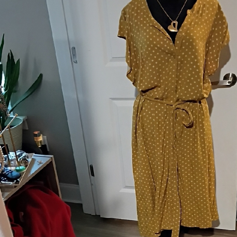 Elegant Mustard Polka Dot Midi Dress